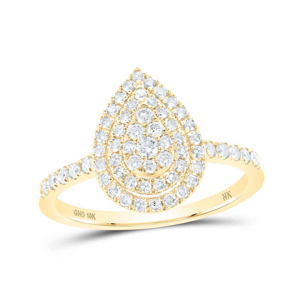 10K White Or Yellow Gold Womens Round Diamond Teardrop Ring , Womens Size: 5-10