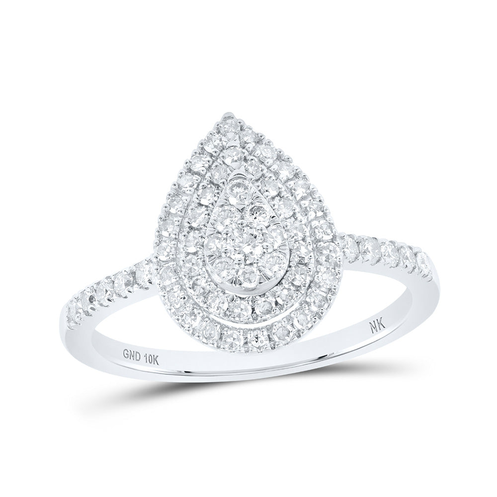 10K White Or Yellow Gold Womens Round Diamond Teardrop Ring , Womens Size: 5-10