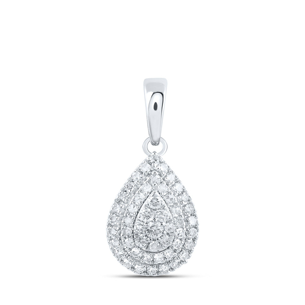 10K White Or Yellow Gold Womens Round Diamond Teardrop Pendant
