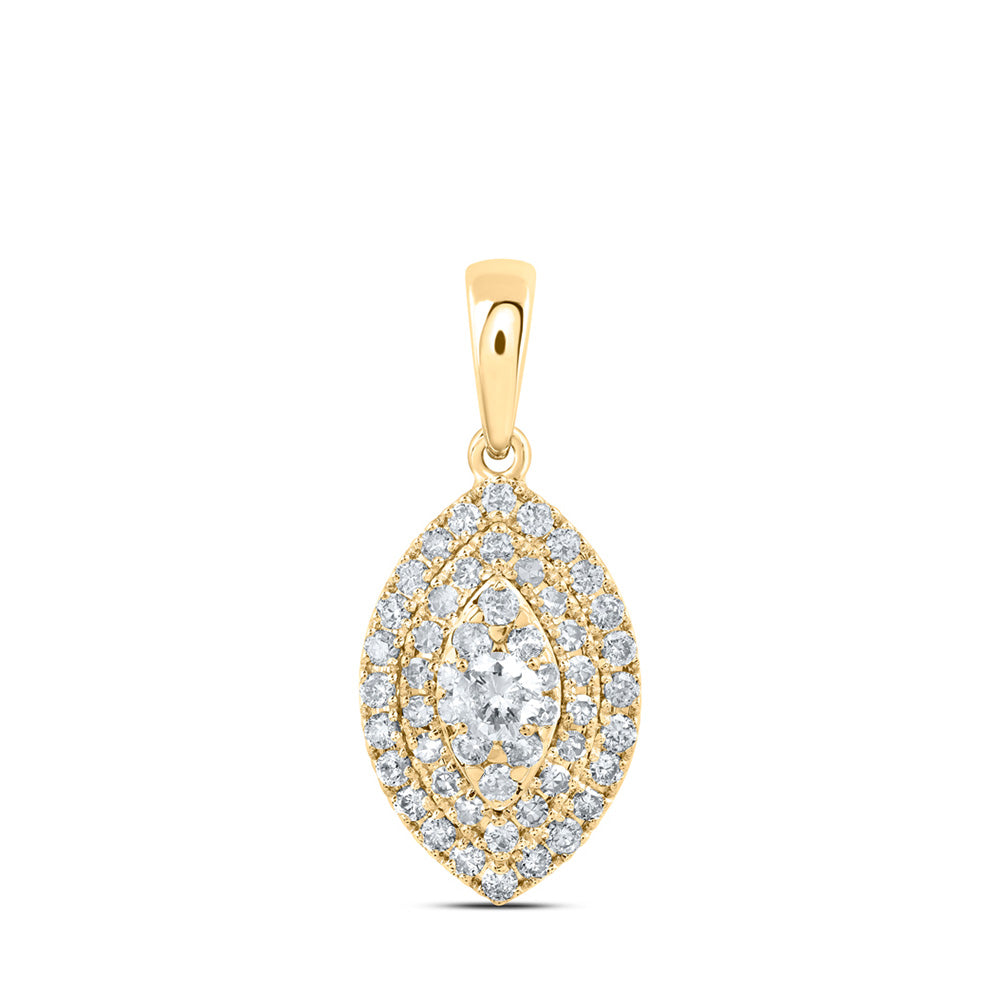 10K White Or Yellow Gold Womens Round Diamond Oval Pendant