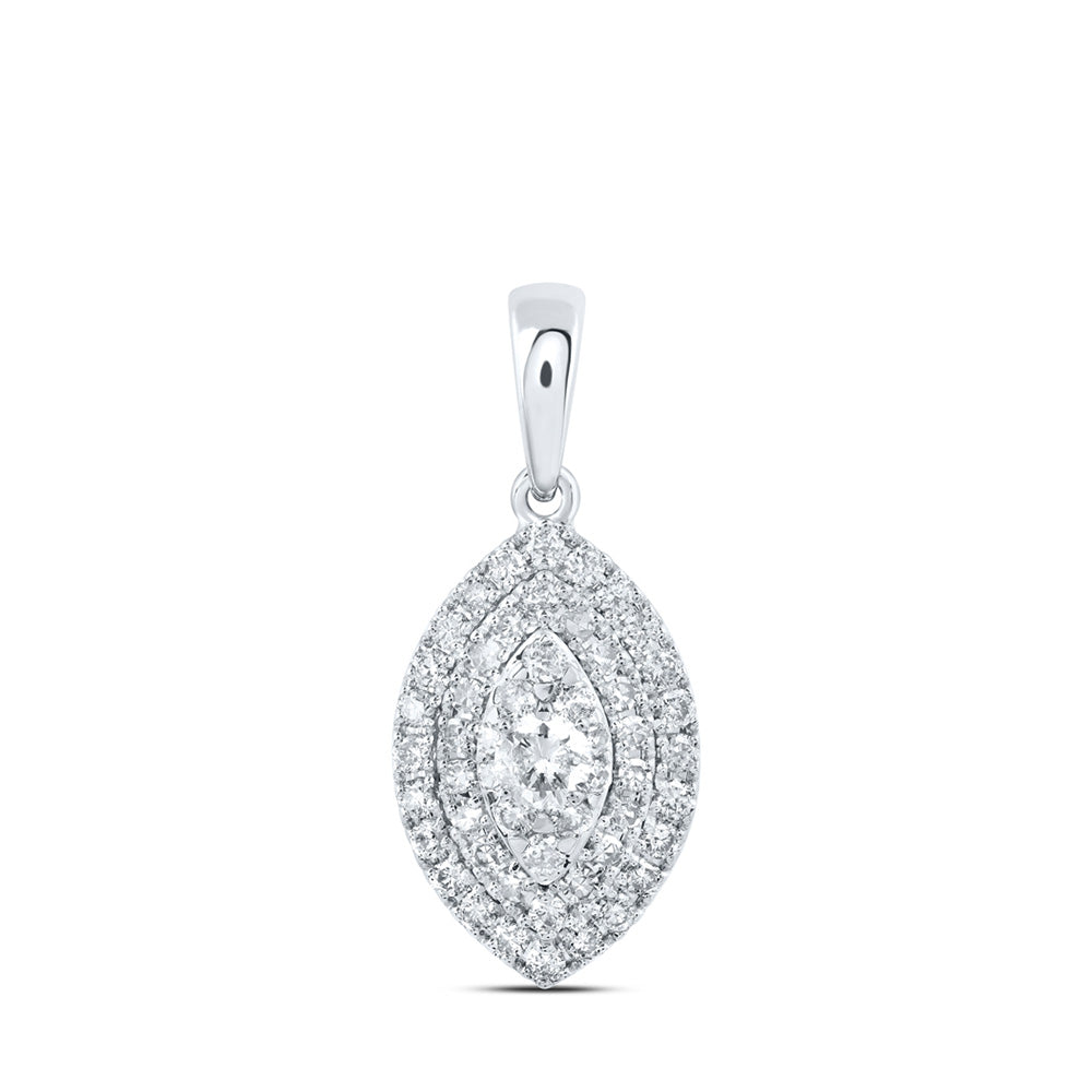 10K White Or Yellow Gold Womens Round Diamond Oval Pendant