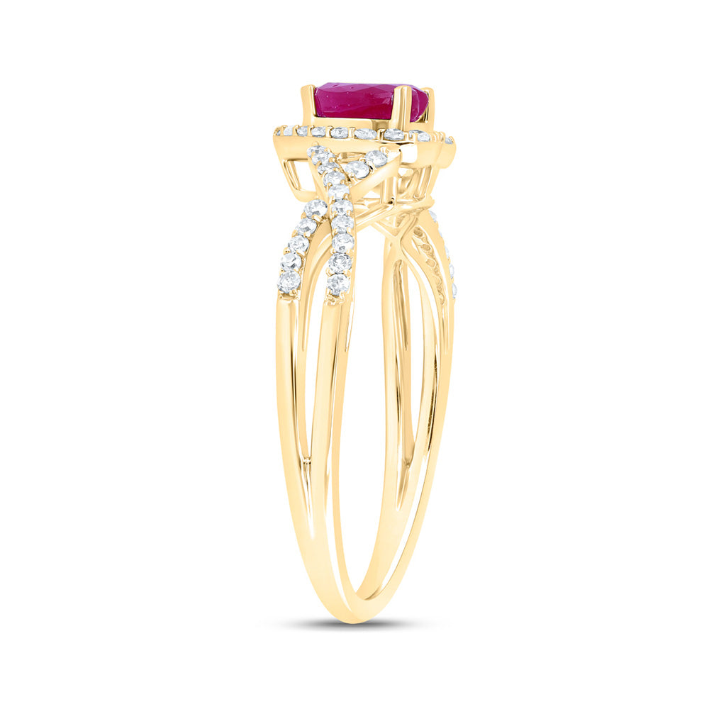 10K Yellow Or White Or Rose Gold Womens Heart Ruby Diamond Halo Ring , Womens Size: 5-10