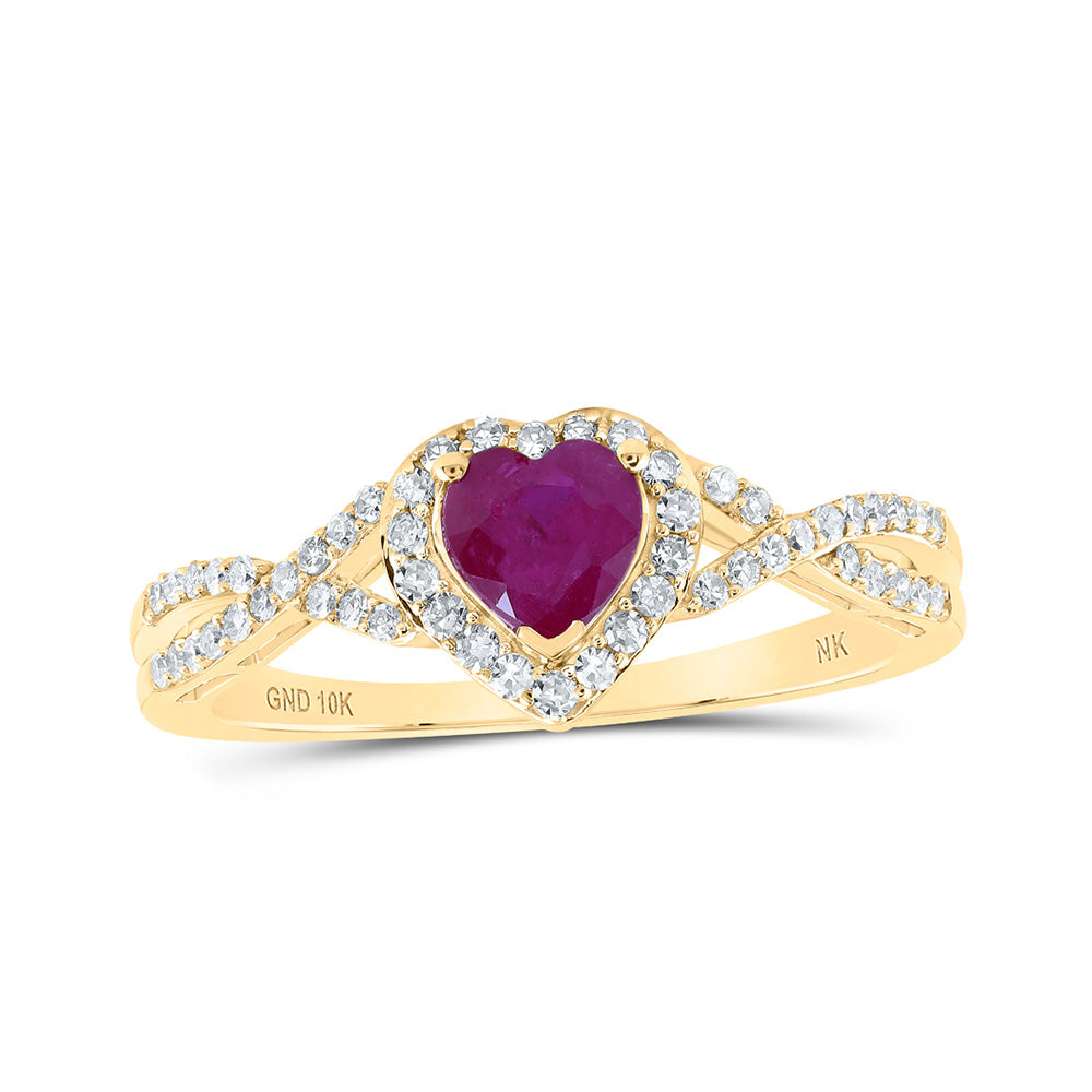 10K Yellow Or White Or Rose Gold Womens Heart Ruby Diamond Halo Ring , Womens Size: 5-10