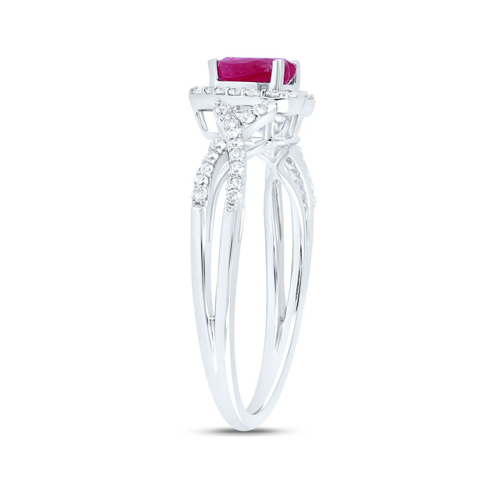10K Yellow Or White Or Rose Gold Womens Heart Ruby Diamond Halo Ring , Womens Size: 5-10