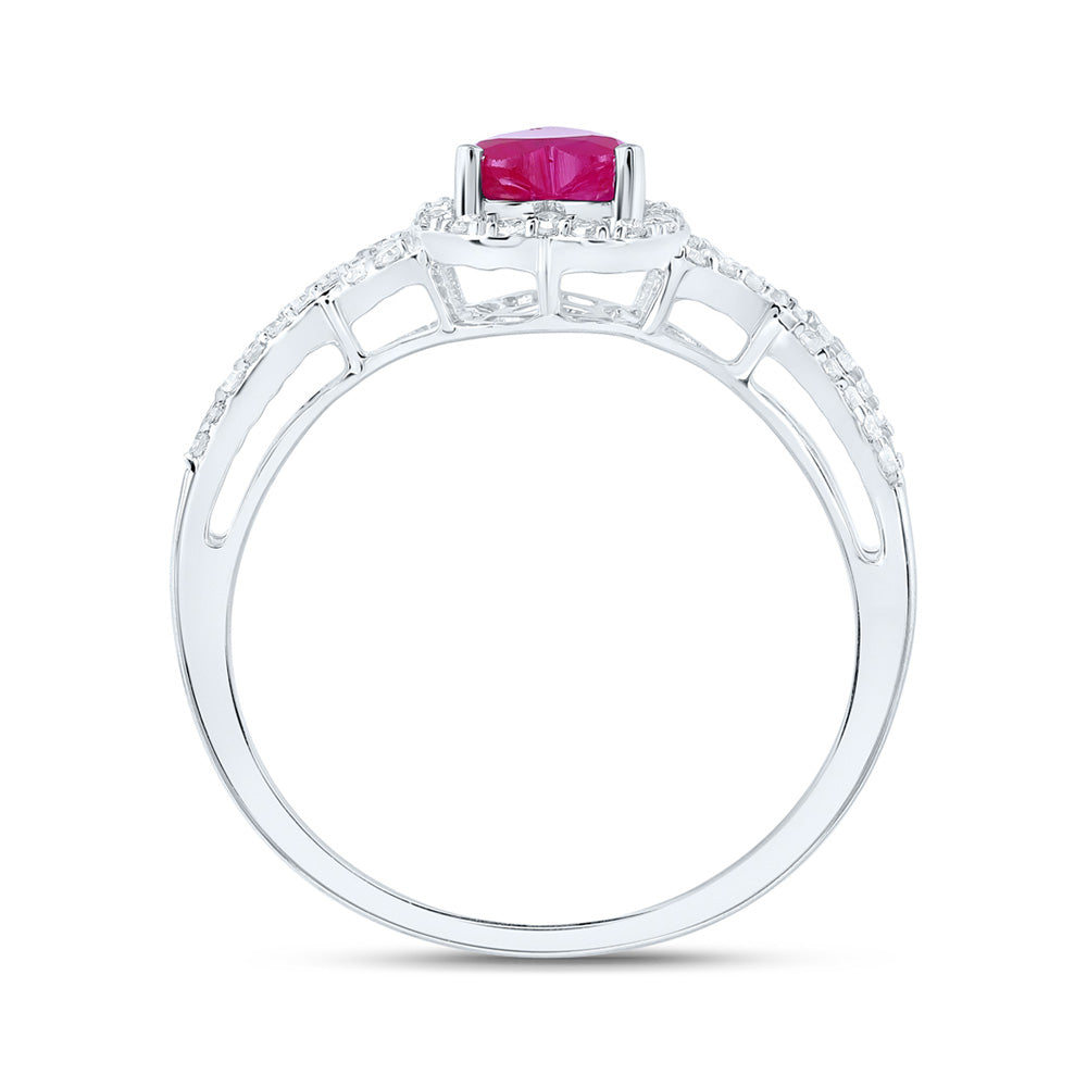 10K Yellow Or White Or Rose Gold Womens Heart Ruby Diamond Halo Ring , Womens Size: 5-10