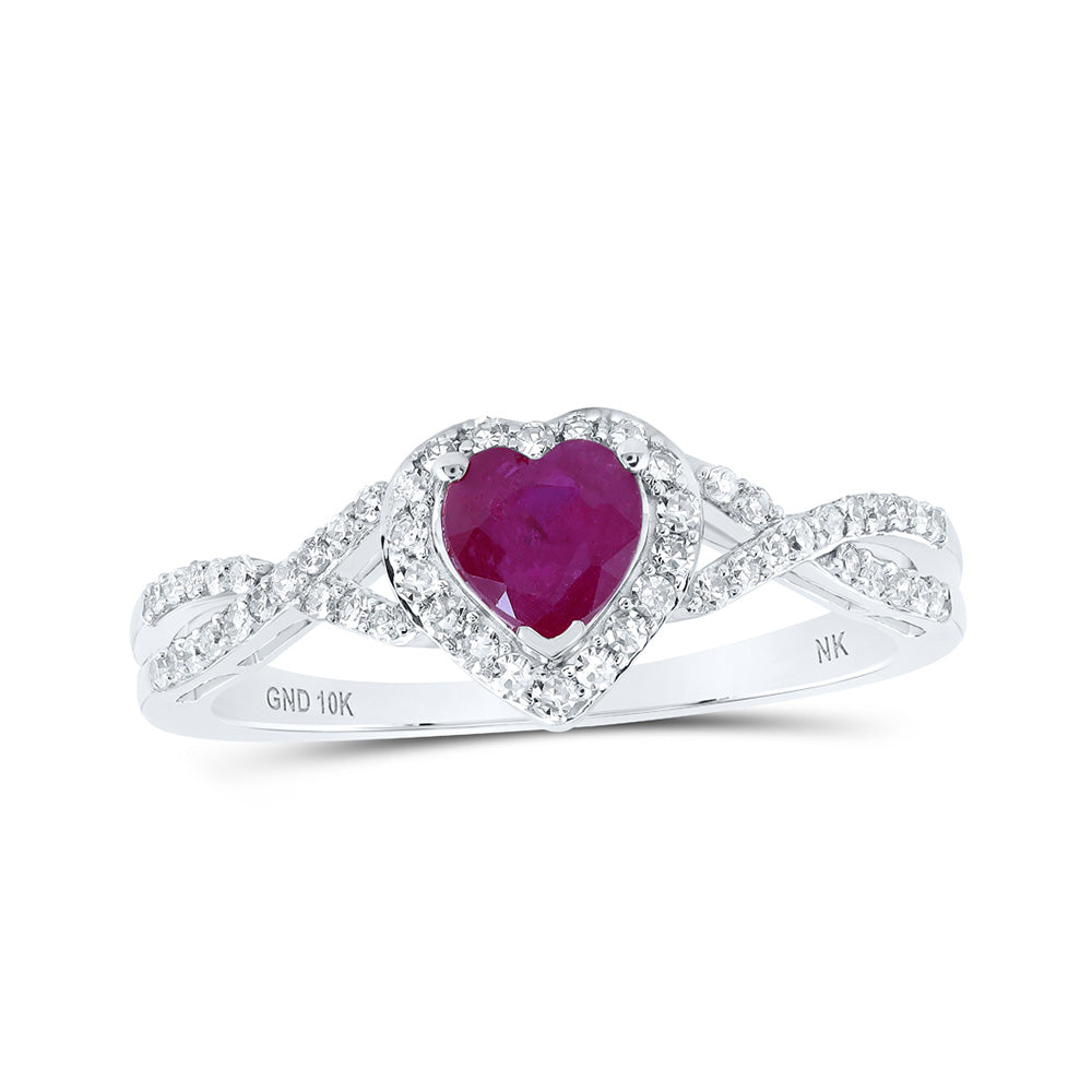 10K Yellow Or White Or Rose Gold Womens Heart Ruby Diamond Halo Ring , Womens Size: 5-10