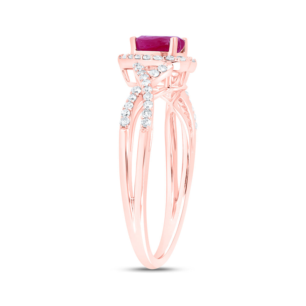 10K Yellow Or White Or Rose Gold Womens Heart Ruby Diamond Halo Ring , Womens Size: 5-10