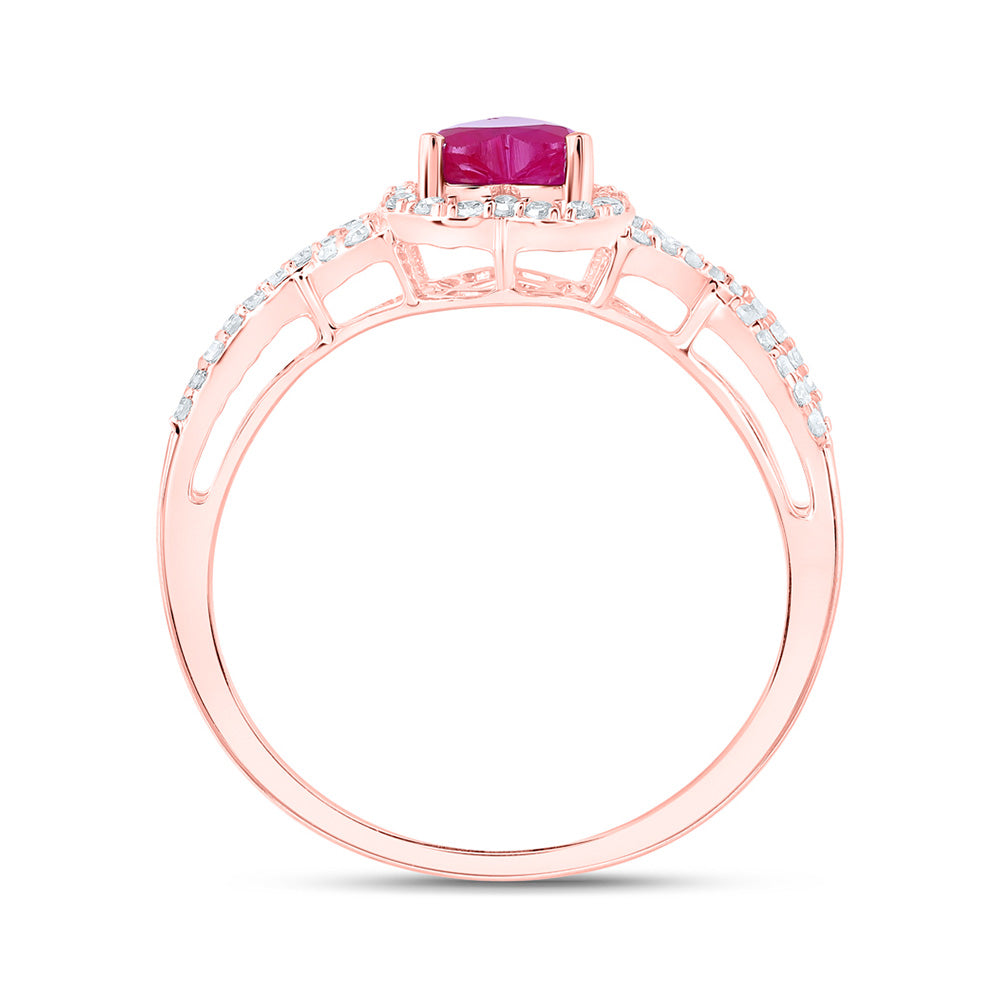 10K Yellow Or White Or Rose Gold Womens Heart Ruby Diamond Halo Ring , Womens Size: 5-10