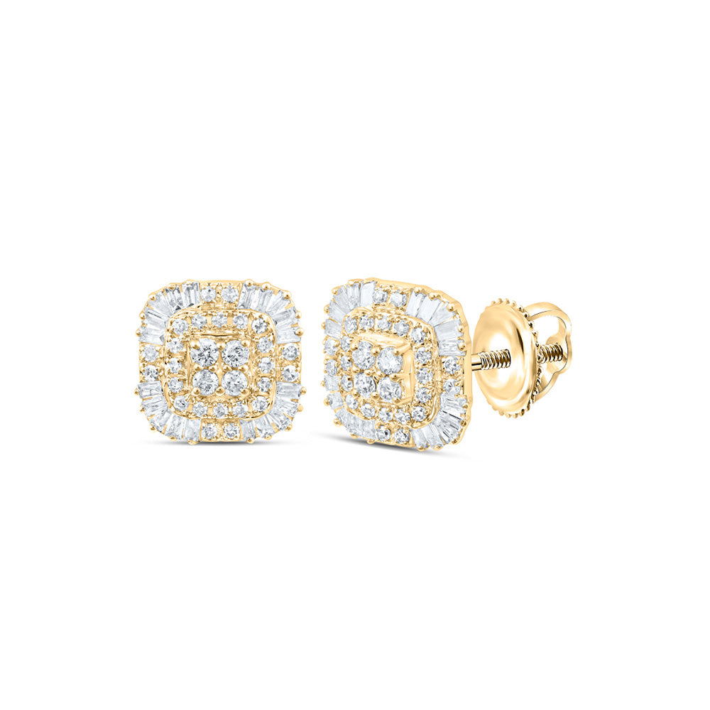 10K White Or Yellow Gold Womens Baguette Diamond Square Earrings