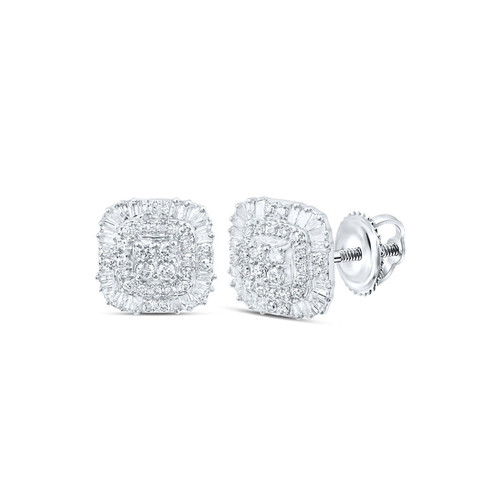 10K White Or Yellow Gold Womens Baguette Diamond Square Earrings
