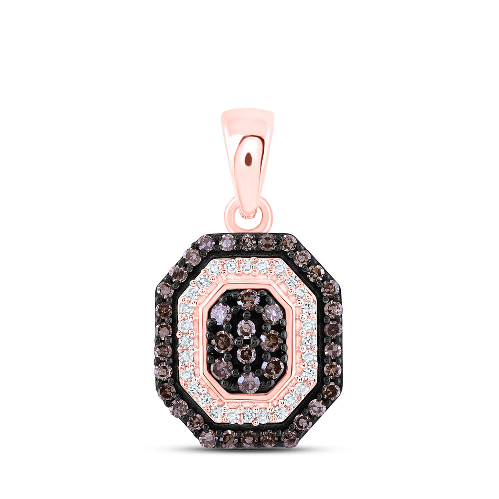 10K Rose Gold Womens Round Brown Diamond Octagon Pendant 1/4 Cttw