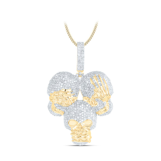 10K Yellow Gold Mens Round Diamond Skull Charm Pendant 2-3/4 Cttw