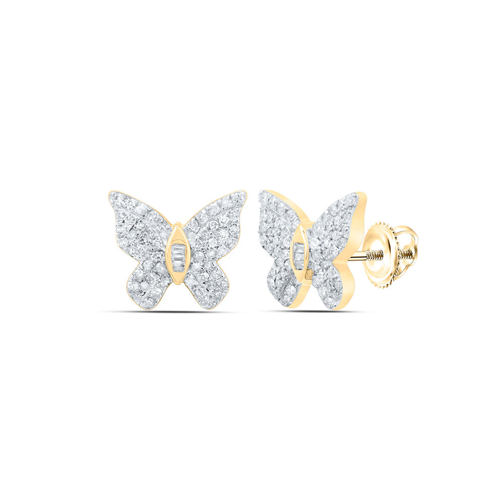 10K White Or Yellow Gold Womens Round Diamond Butterfly Earrings