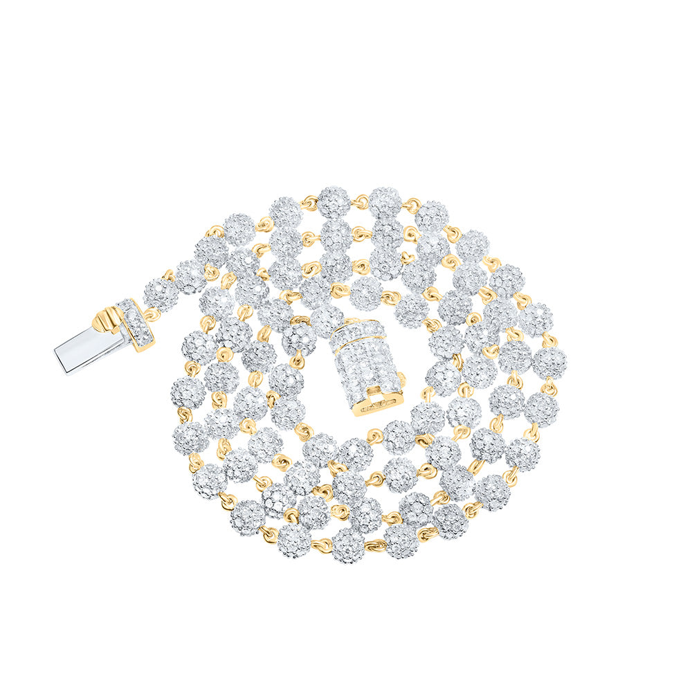 10K Yellow Gold Mens Round Diamond Ball 18-inch Ball Link Chain Necklace 11-1/4 Cttw, Width: 0.16 In