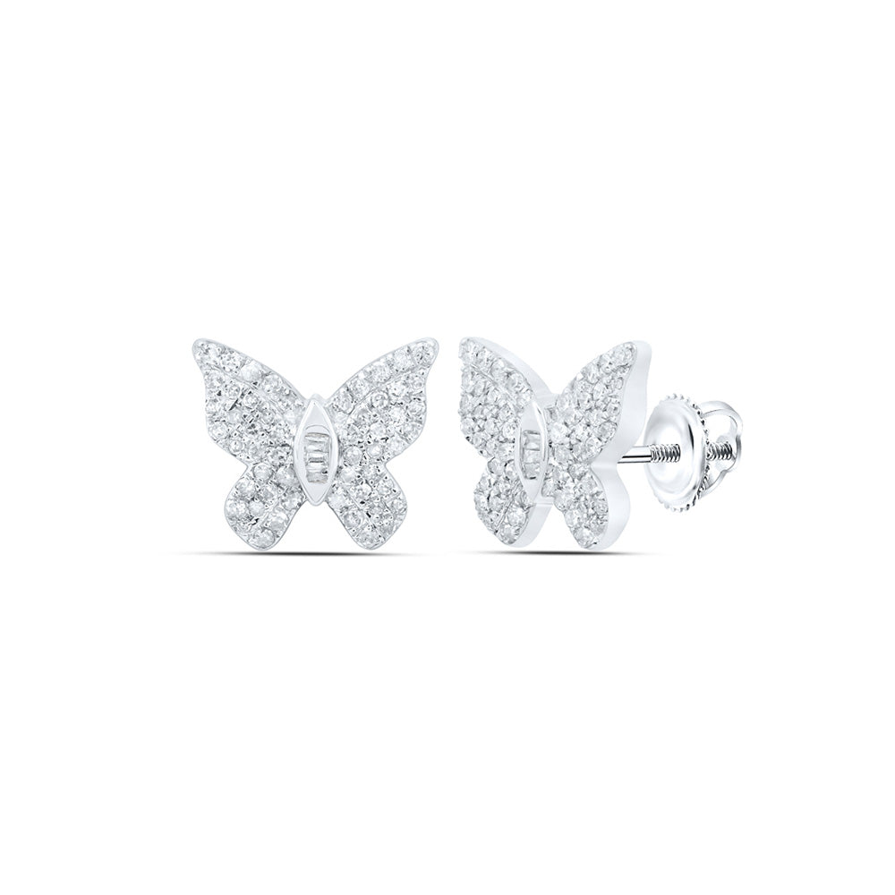10K White Or Yellow Gold Womens Round Diamond Butterfly Earrings