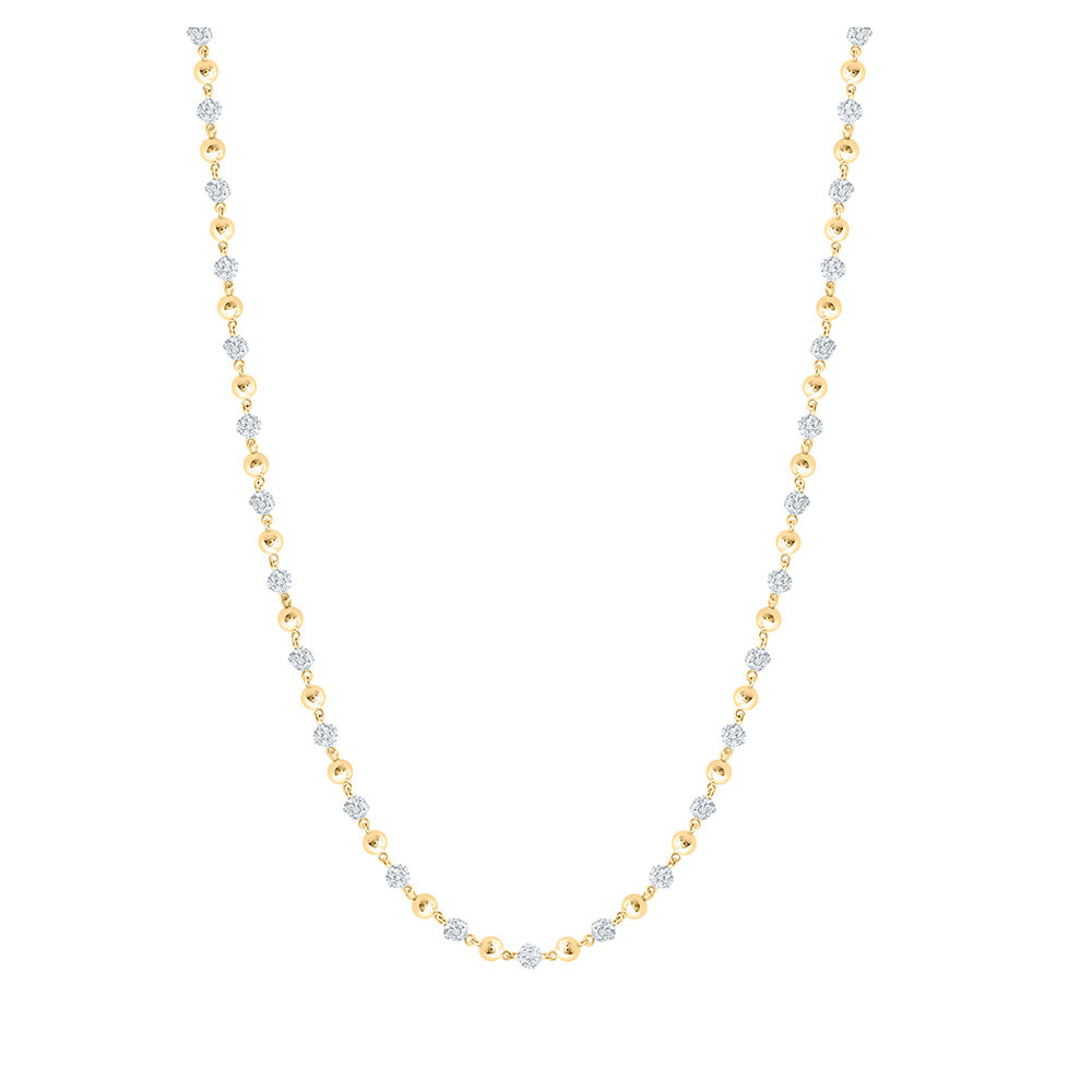 10K Yellow Gold Mens Round Diamond 18-inch Ball Link Chain Necklace 4 Cttw, Width: 0.16 In