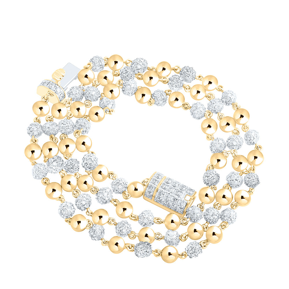10K Yellow Gold Mens Round Diamond 18-inch Ball Link Chain Necklace 4 Cttw, Width: 0.16 In