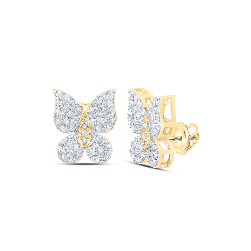 10K White Or Yellow Gold Womens Round Diamond Butterfly Earrings