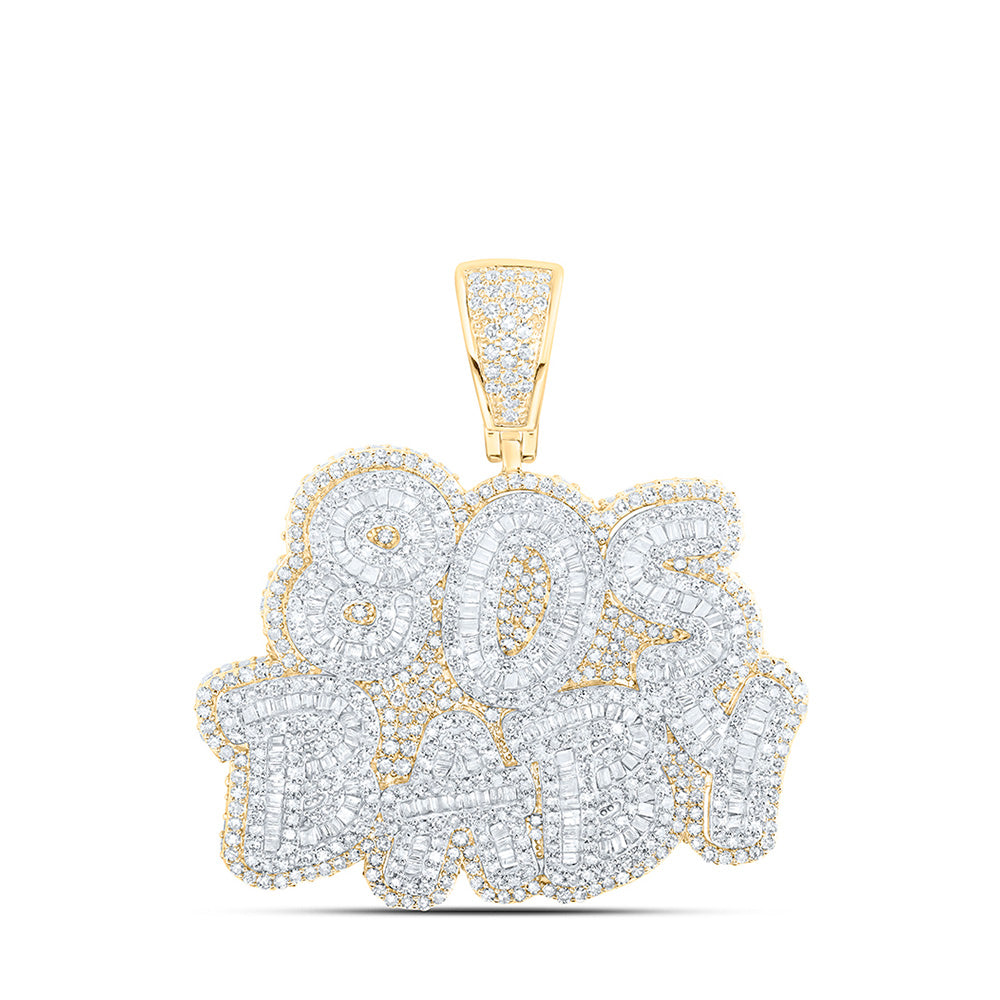 10K Yellow Gold Mens Round Diamond 90s BABY Phrase Charm Pendant 3-1/4 Cttw