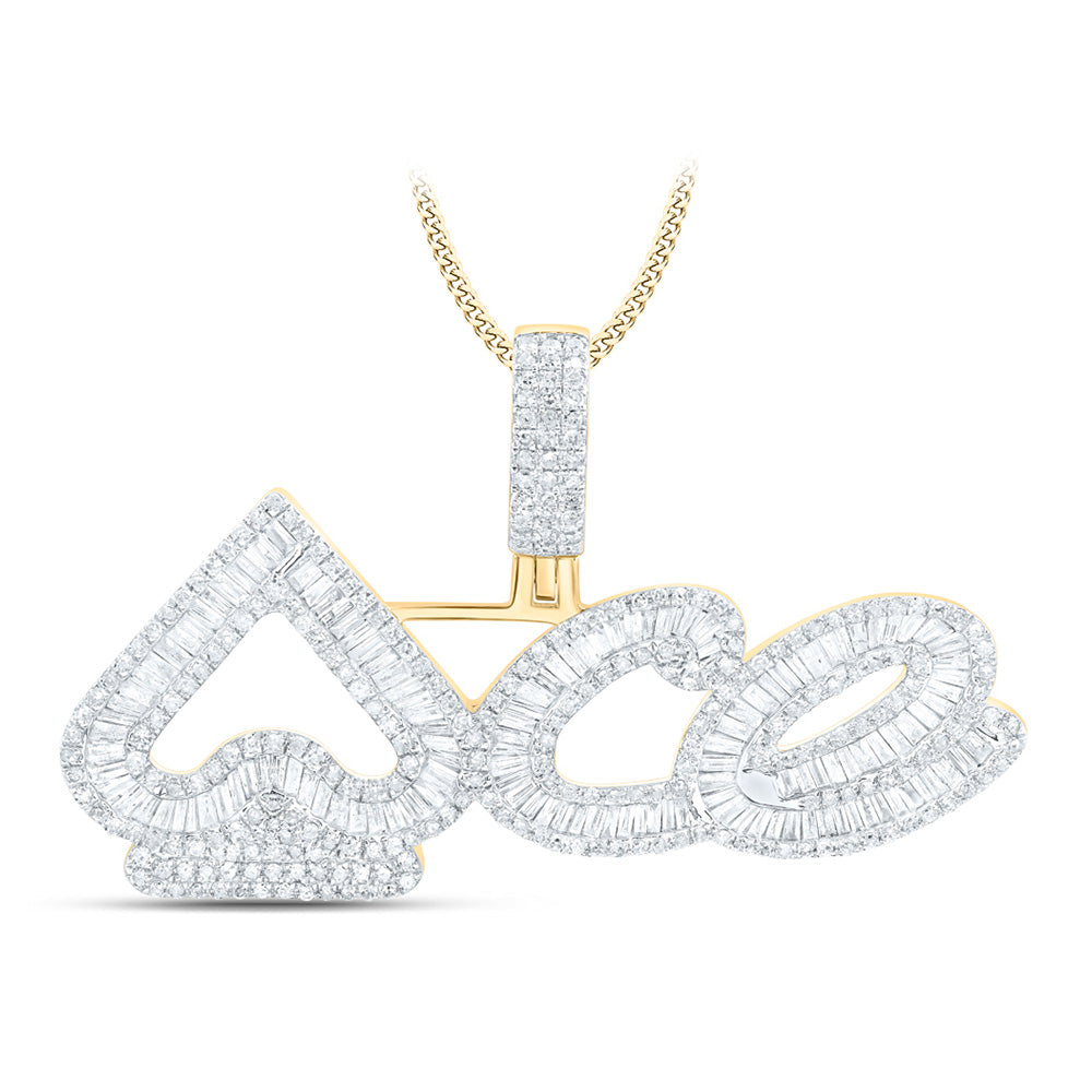 10K Yellow Gold Mens Baguette Diamond ACE Spades Charm Pendant 1-3/4 Cttw