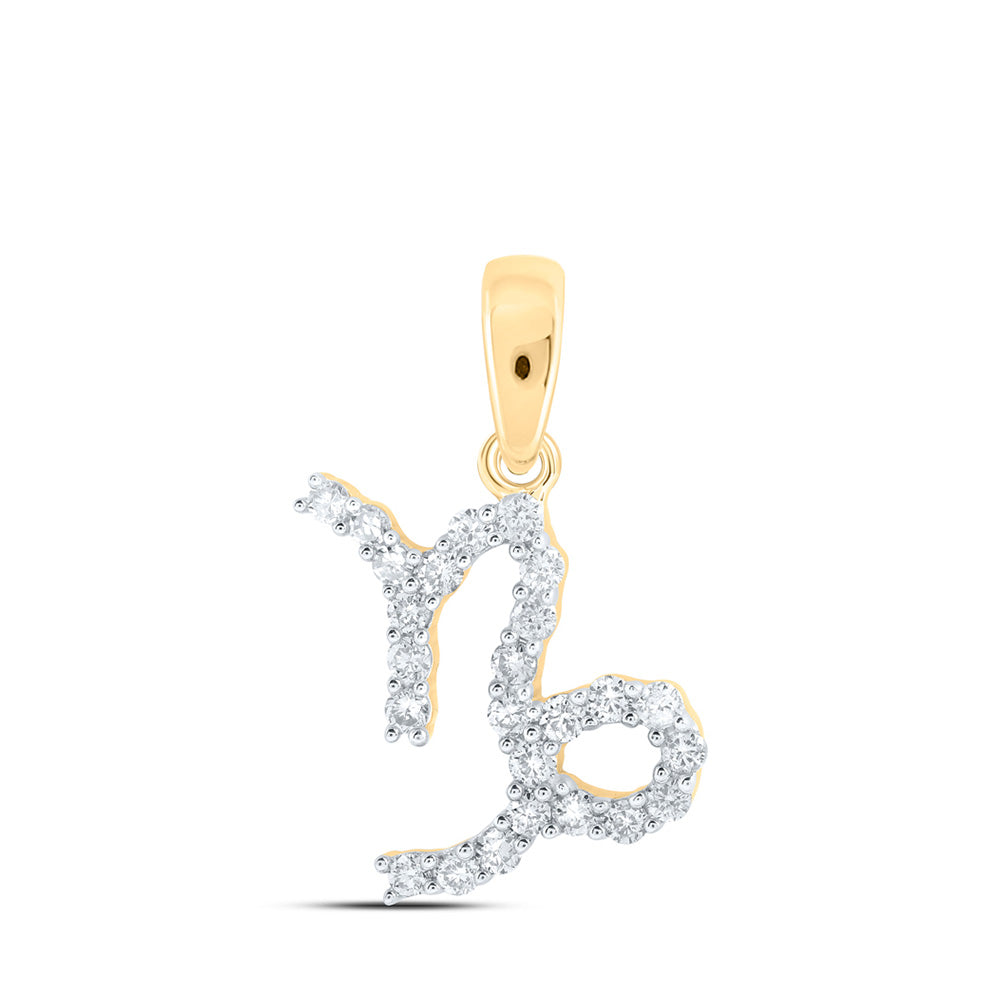 10K Yellow Gold Womens Round Diamond Zodiac Fashion Pendant