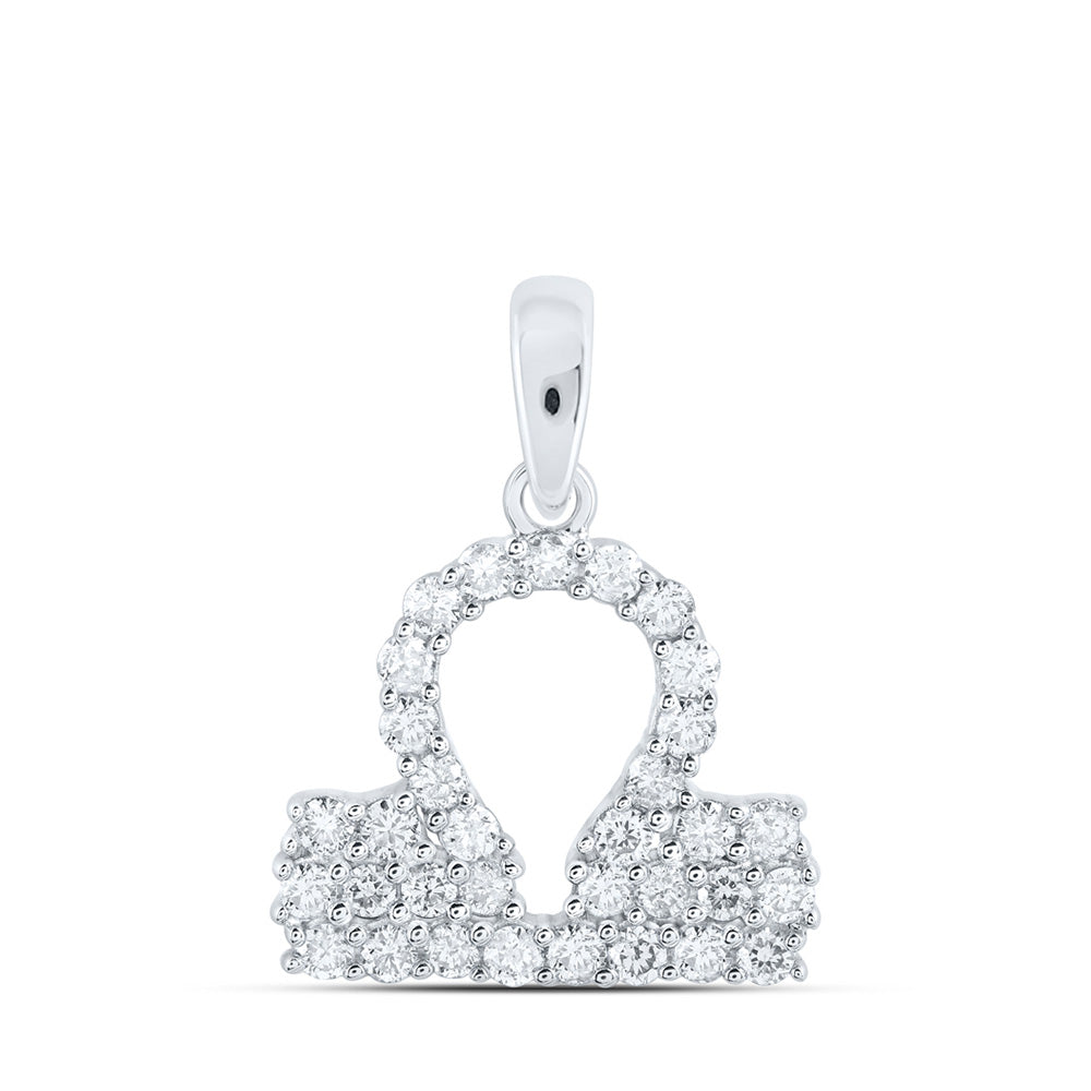 10K White Gold Womens Round Diamond Zodiac Sign Fashion Pendant