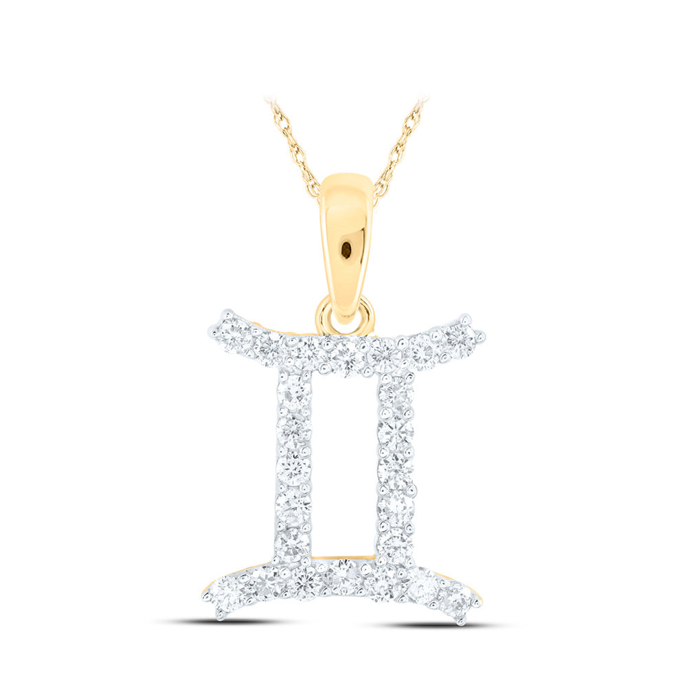 10K Yellow Gold Womens Round Diamond Zodiac Fashion Pendant
