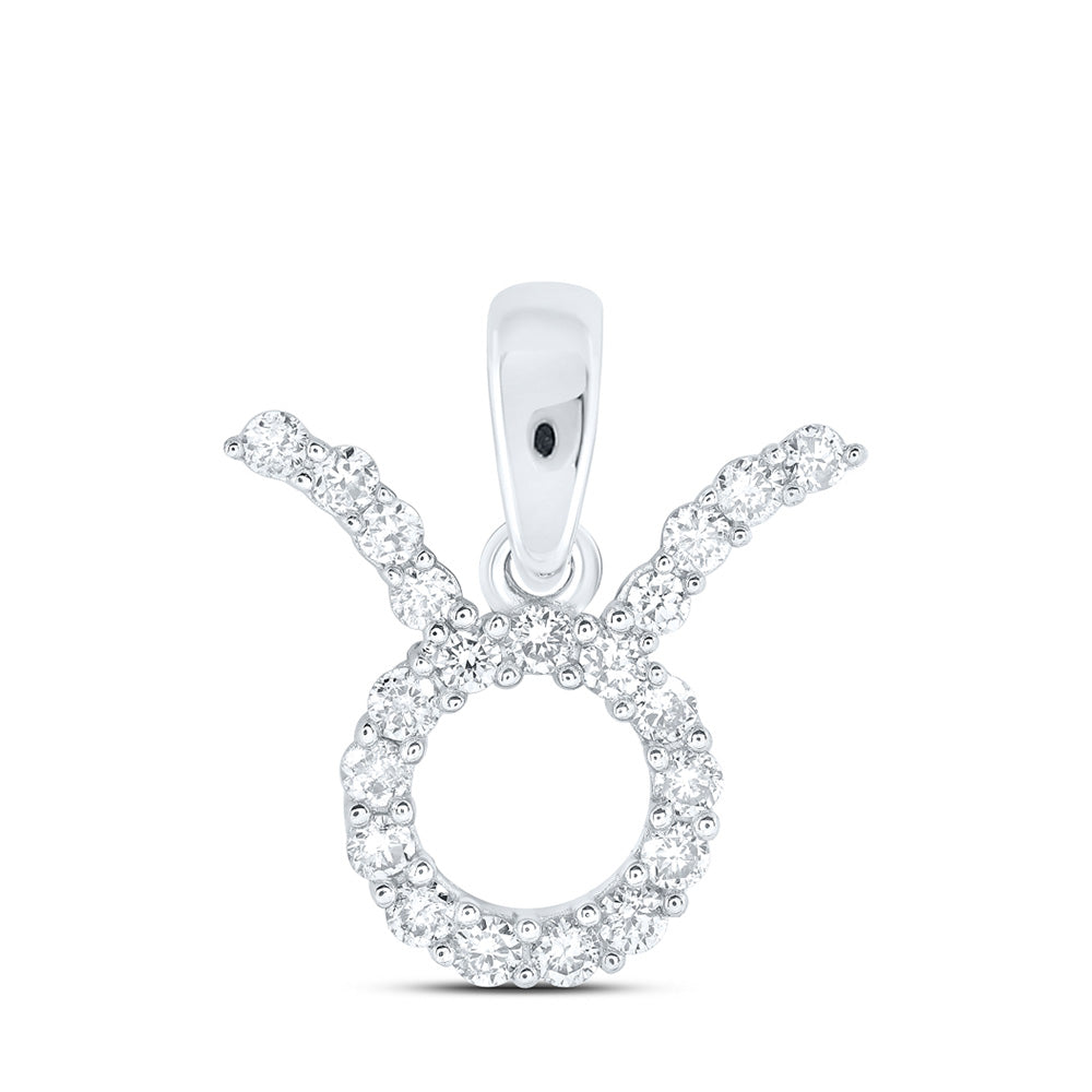 10K White Gold Womens Round Diamond Zodiac Sign Fashion Pendant