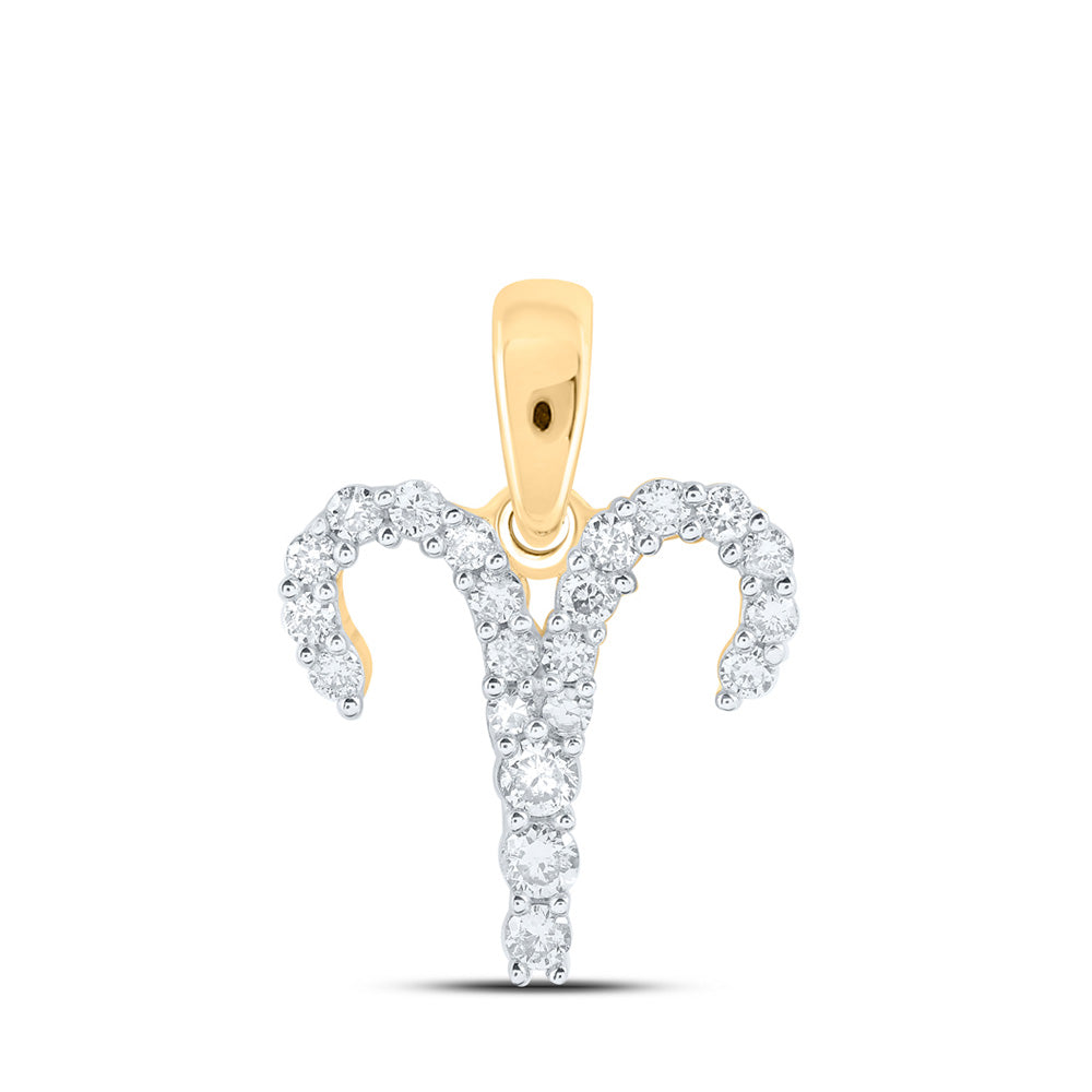 10K Yellow Gold Womens Round Diamond Zodiac Fashion Pendant