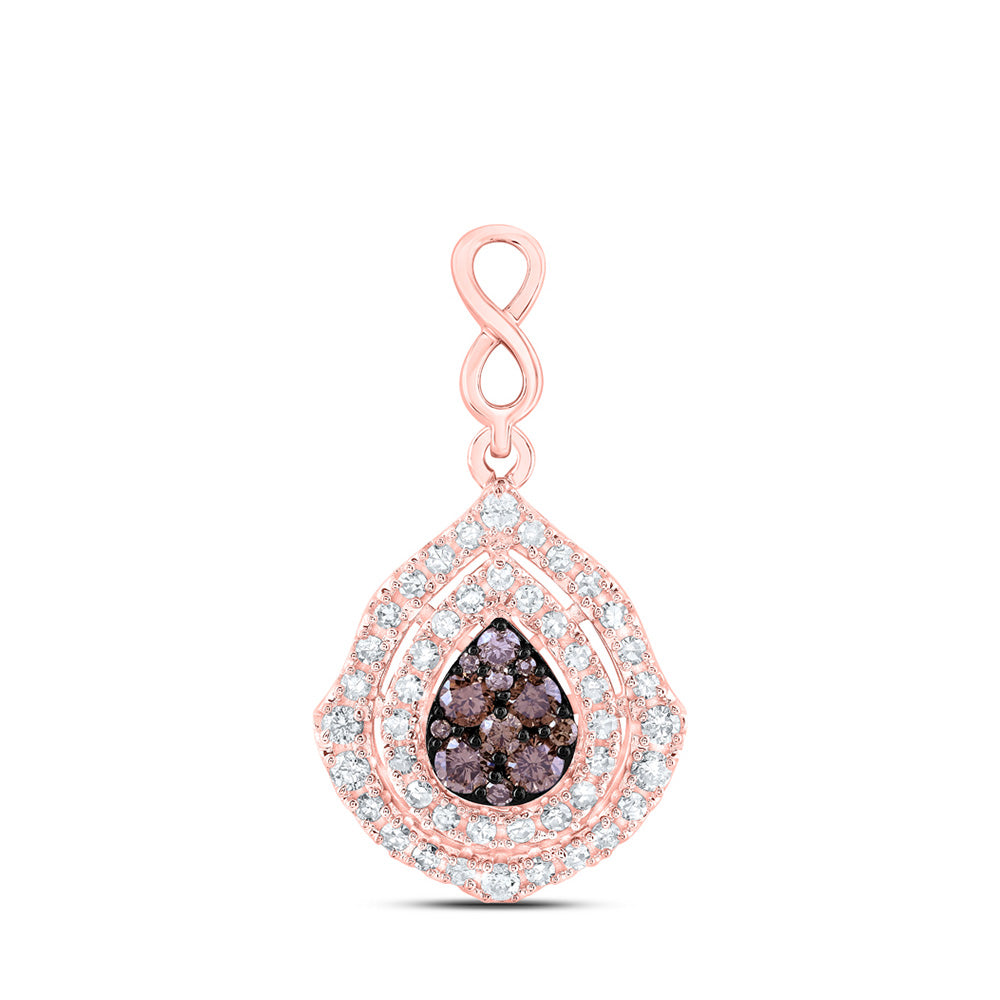 10K Rose Gold Womens Round Brown Diamond Teardrop Pendant 5/8 Cttw