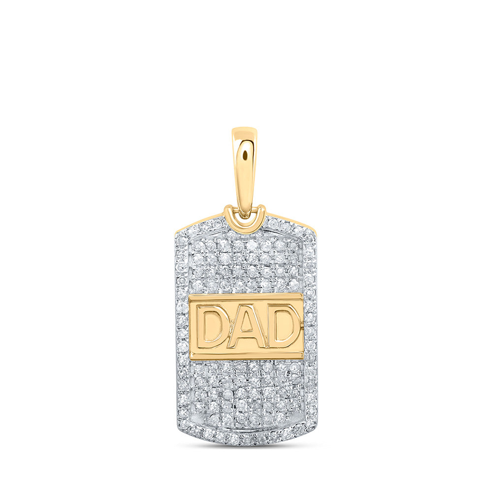 10K Yellow Gold Mens Round Diamond Dad Charm Pendant 1/3 Cttw