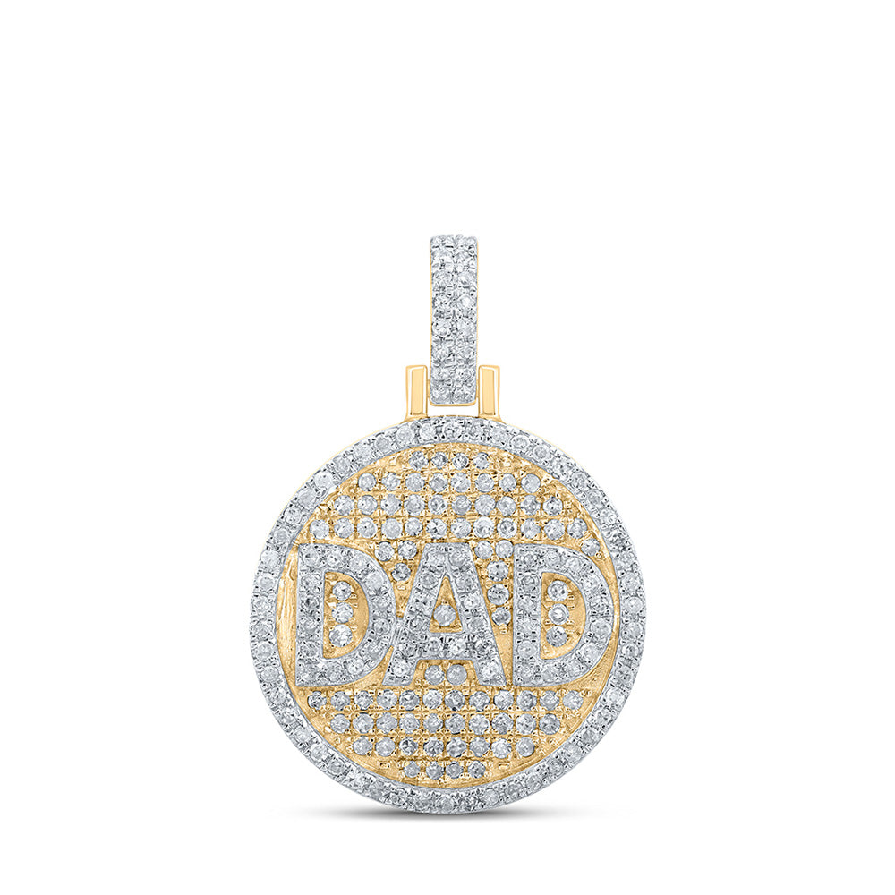 10K Yellow Gold Mens Round Diamond Circle Dad Charm Pendant 1/2 Cttw