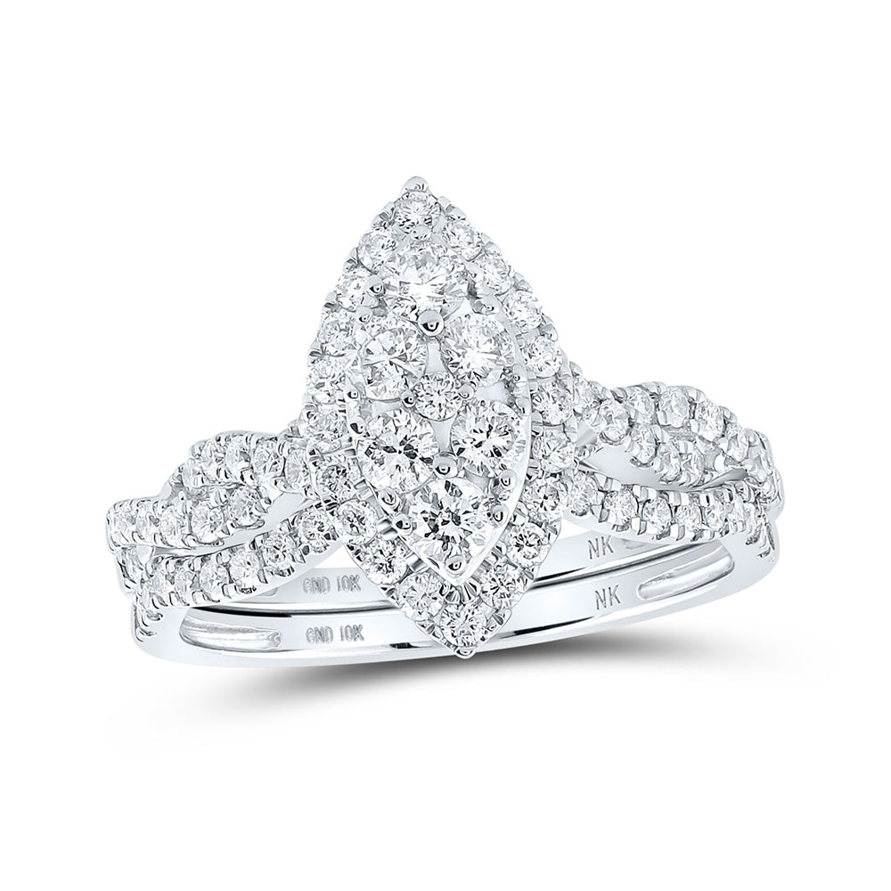 10K White Or Yellow Gold Round Diamond Marquise-shape Bridal Wedding Ring Band Set , Womens Size: 5-10