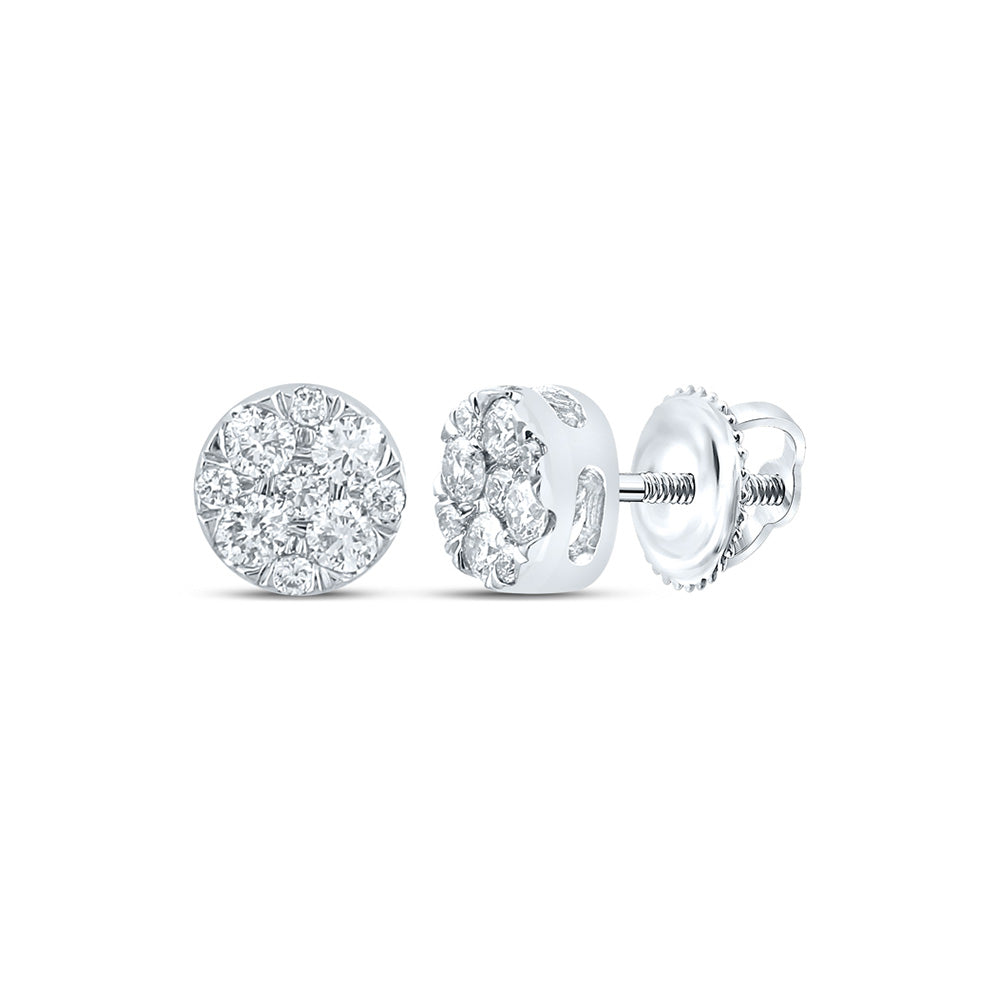 10K White Or Yellow Gold Womens Round Diamond Cluster Earrings