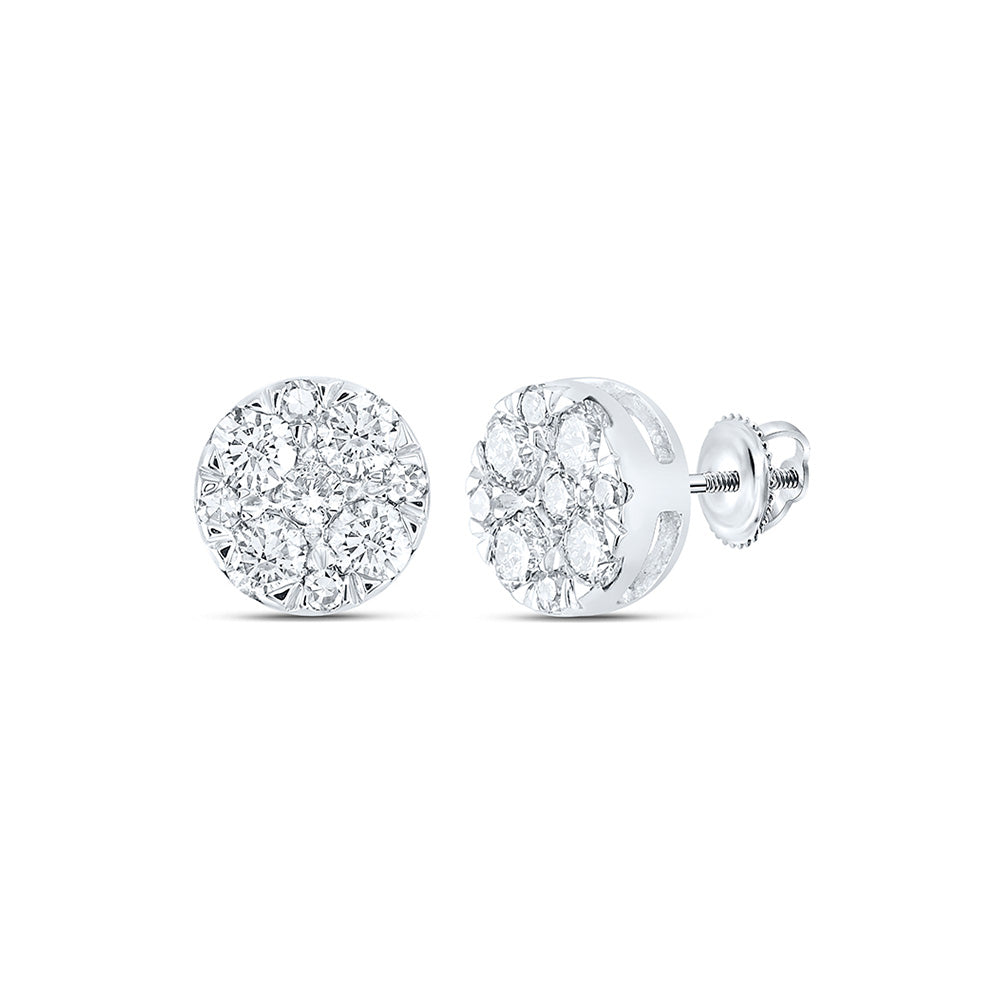 10K White Or Yellow Gold Womens Round Diamond Cluster Earrings
