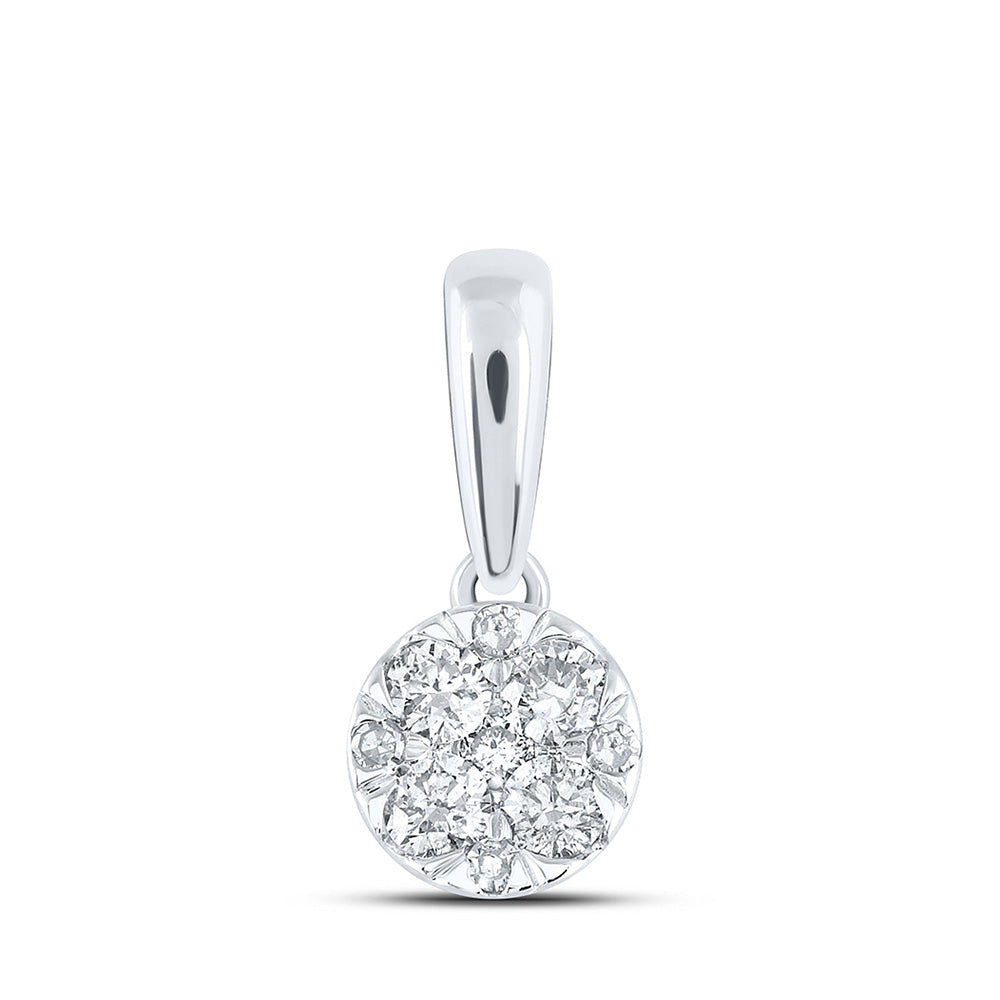 10K White Or Yellow Gold Womens Round Diamond Flower Cluster Pendant