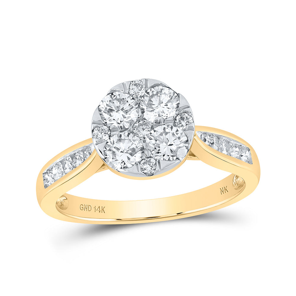 14K White Or Yellow Gold Womens Round Diamond Cluster Ring , Womens Size: 5-10