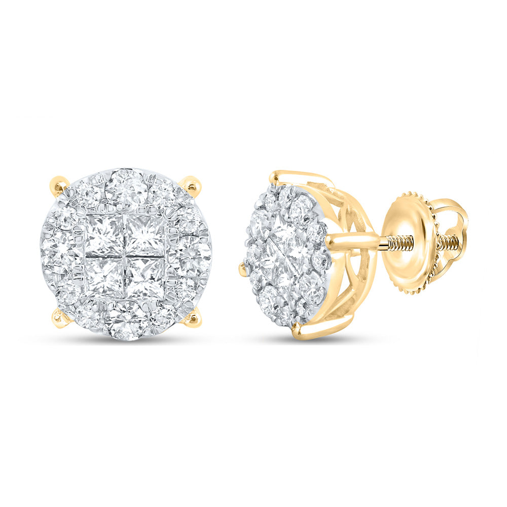 14K White Or Yellow Gold Womens Princess Diamond Cluster Earrings