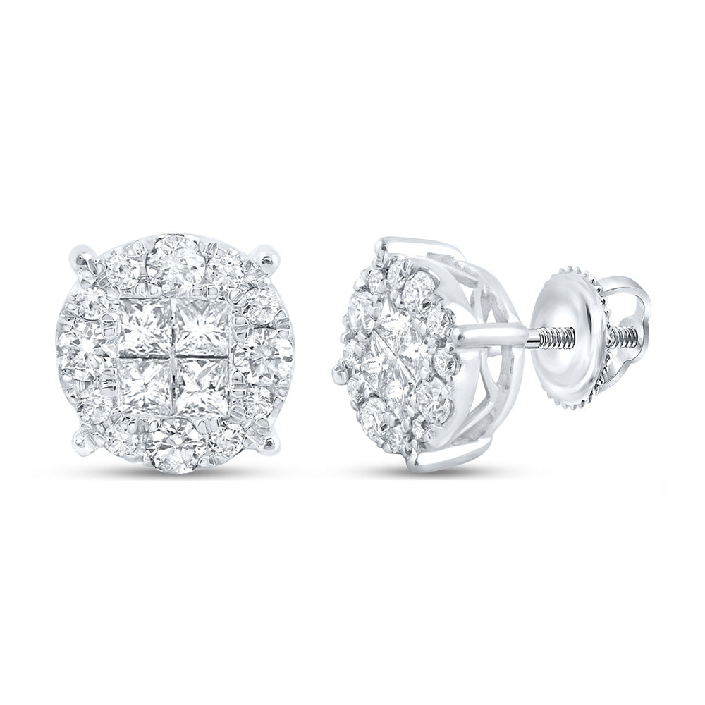 14K White Or Yellow Gold Womens Princess Diamond Cluster Earrings