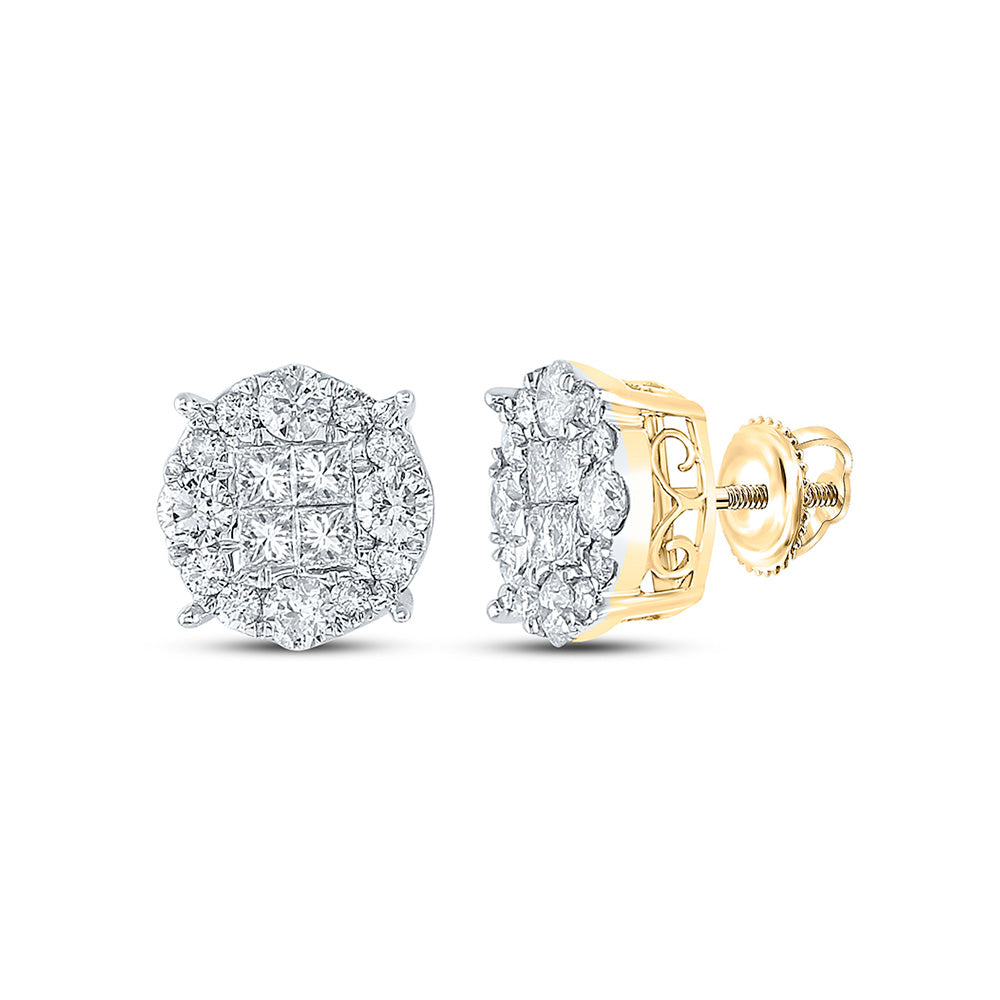 14K White Or Yellow Gold Womens Princess Diamond Cluster Earrings