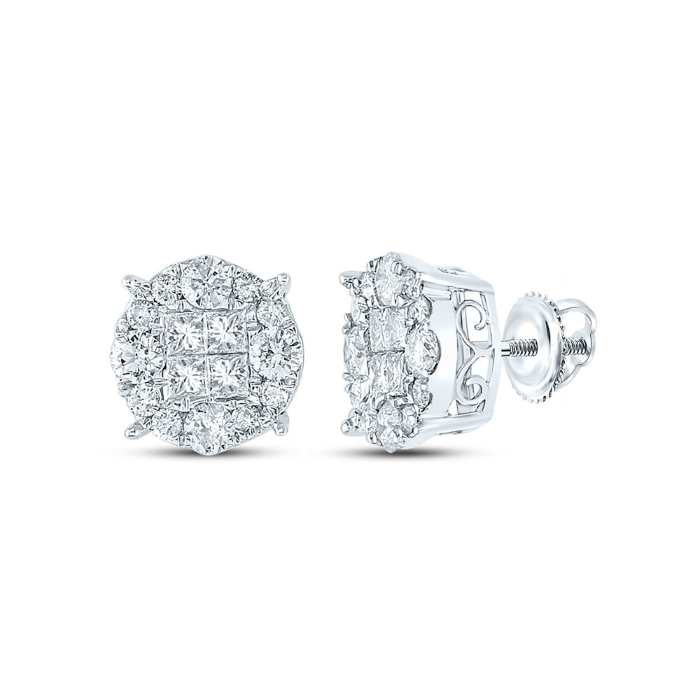 14K White Or Yellow Gold Womens Princess Diamond Cluster Earrings