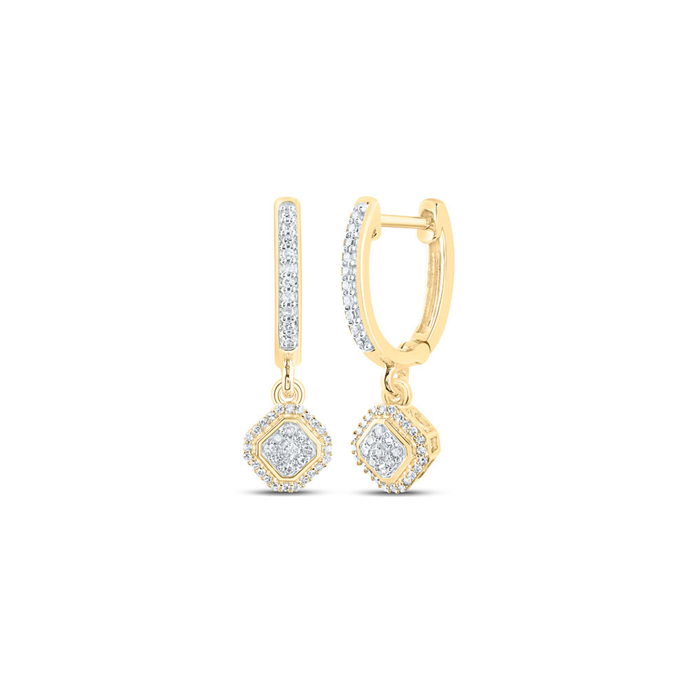 10K Yellow Or White Or Rose Gold Womens Round Diamond Hoop Dangle Earrings