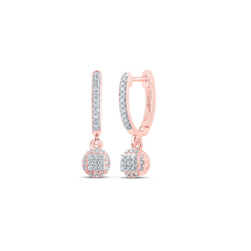 10K Yellow Or White Or Rose Gold Womens Round Diamond Hoop Dangle Earrings