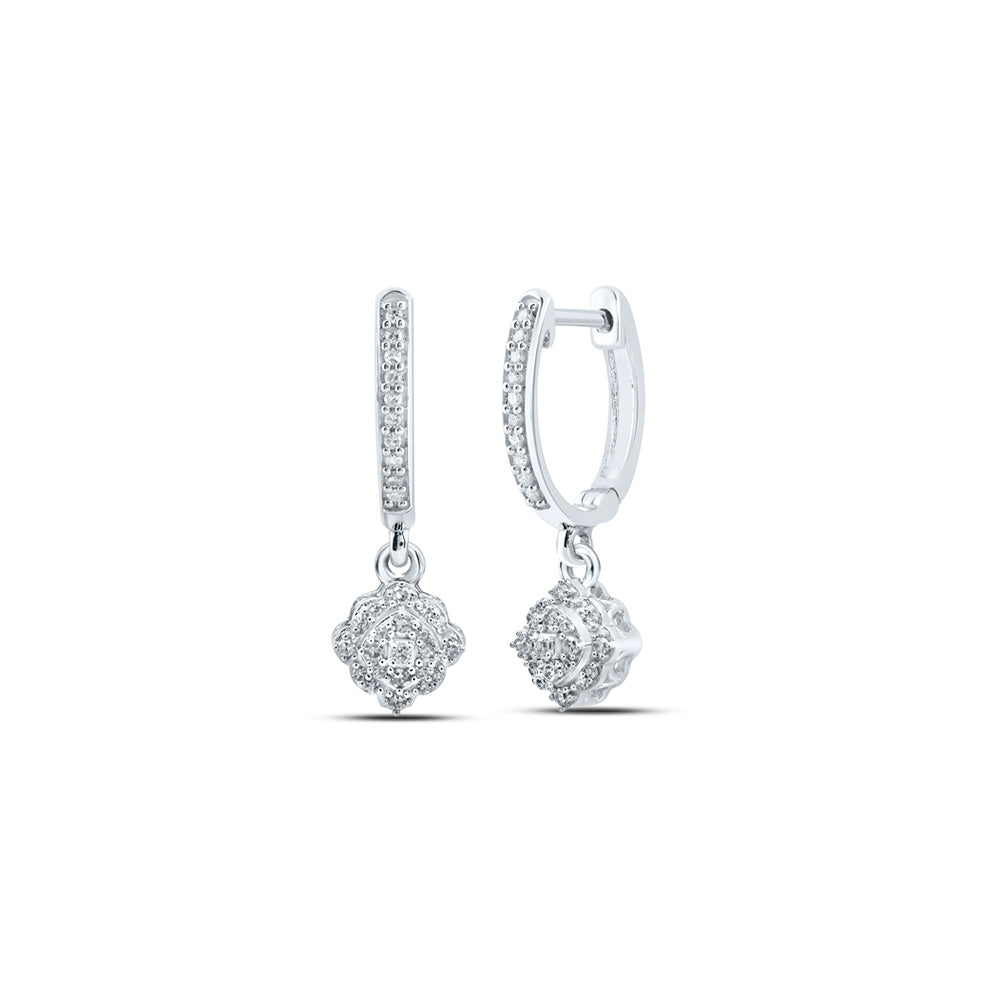 10K Yellow Or White Or Rose Gold Womens Round Diamond Hoop Dangle Earrings
