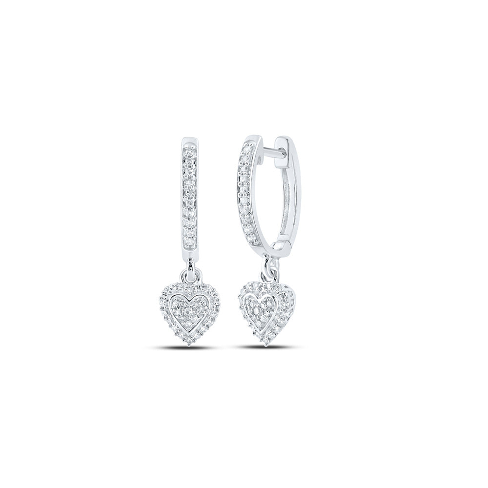 10K White Or Rose Gold Womens Round Diamond Heart Hoop Dangle Earrings