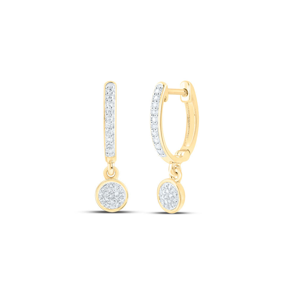 10K Yellow Gold Womens Round Diamond Hoop Dangle Earrings 1/6 Cttw
