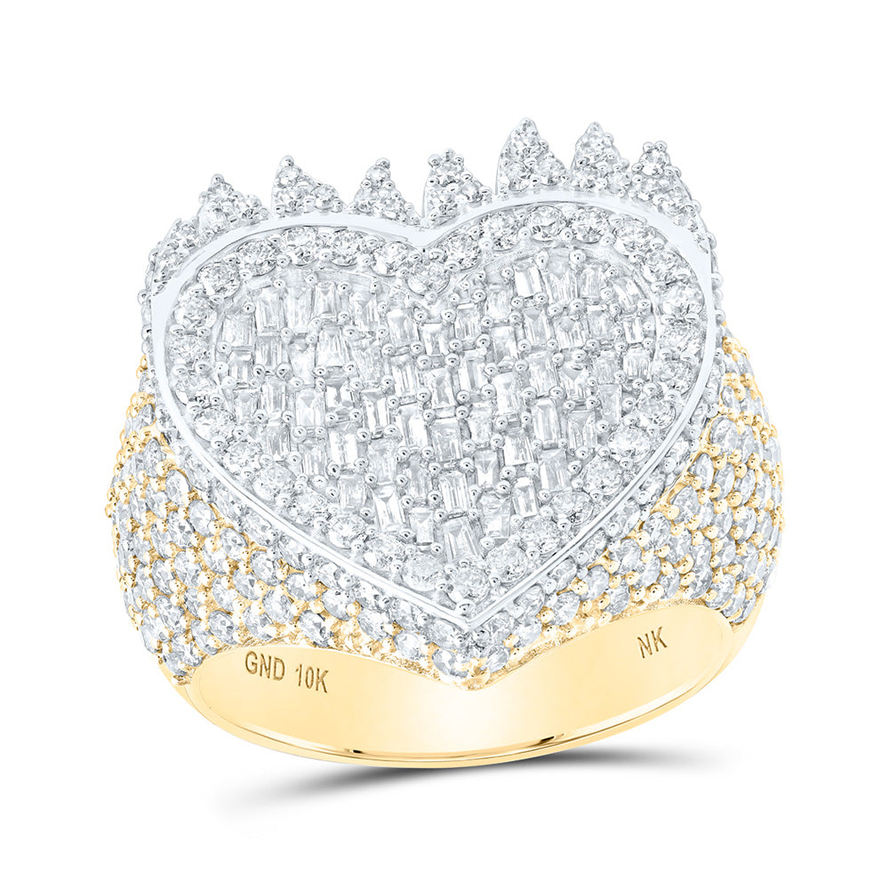 10K Yellow Gold Womens Baguette Diamond Heart Ring 3 Cttw, Womens Size: 5-10