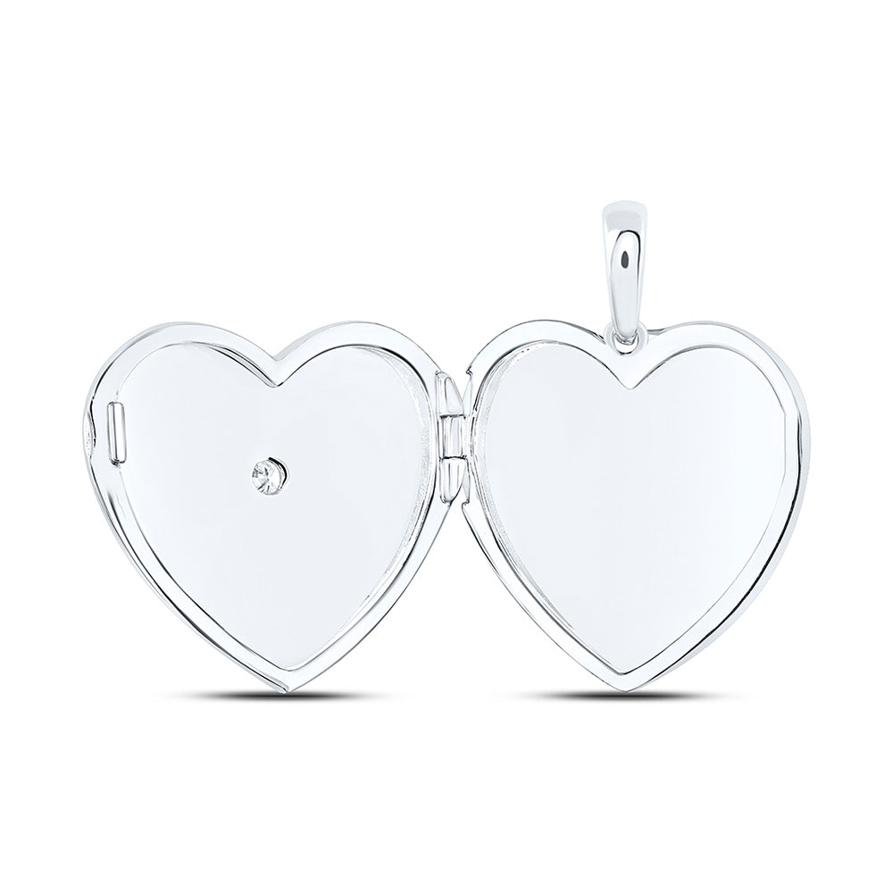 Sterling Silver Womens Round Diamond Locket Heart Pendant 1/12 Cttw