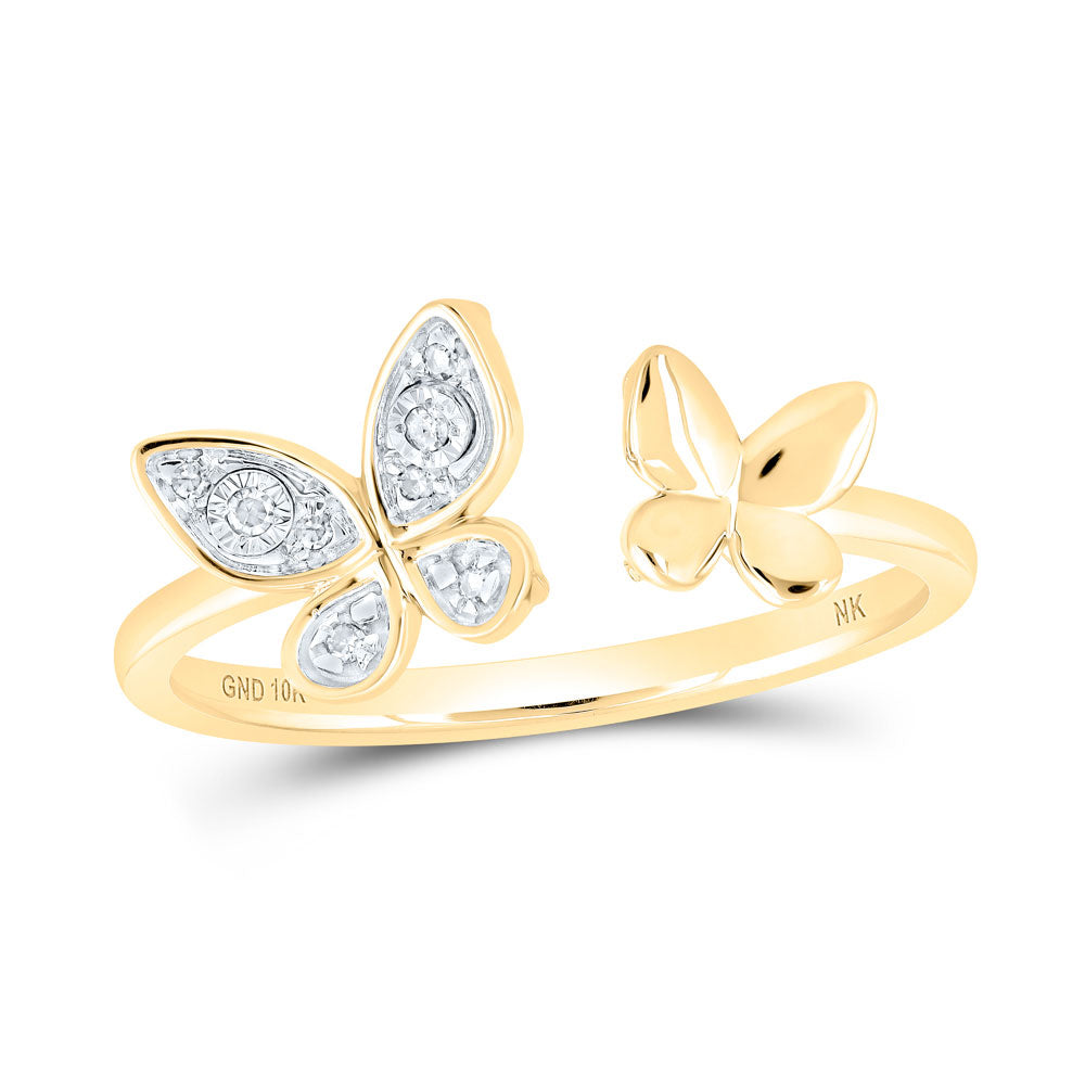 10K White Or Yellow Gold Womens Round Diamond Butterfly Ring , Womens Size: 5-10
