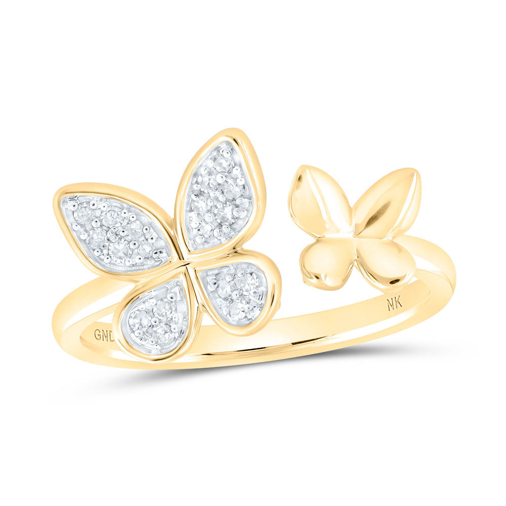 10K White Or Yellow Gold Womens Round Diamond Butterfly Ring , Womens Size: 5-10
